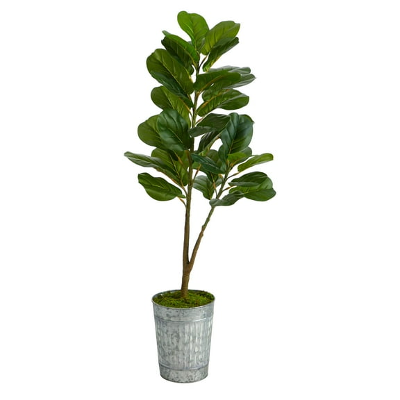 Nearly Natural 4ft. Fiddle Leaf Fig Artificial Tree in Metal Planter