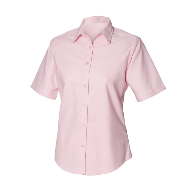 Henbury- Camisa clásica Oxford de manga corta para mujer (Rosa)