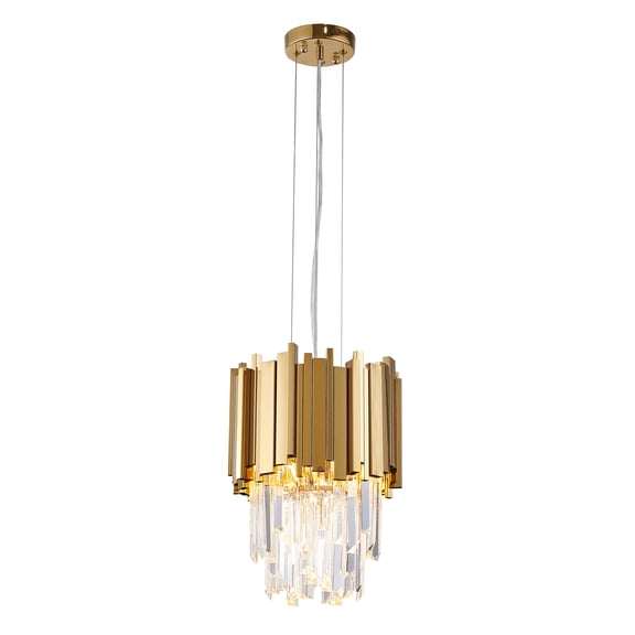Bethel Gold Stainless Steel Frame Pendant Light With Clear Hanging Crystals