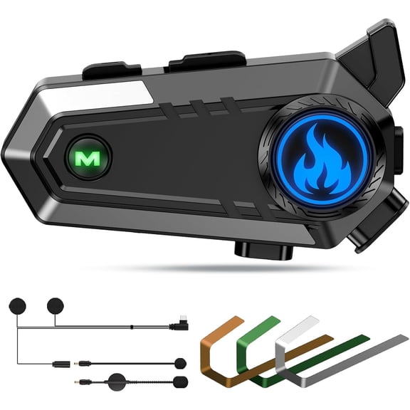 Motorcycle Helmet Bluetooth Headset, Motorcycle Helmet Intercom with 2 Type Mics Motorcycle Helmet Speakers with IPX5 Waterproof/Noise Cancellation/Hands-Free Call/Smart Voice Control
