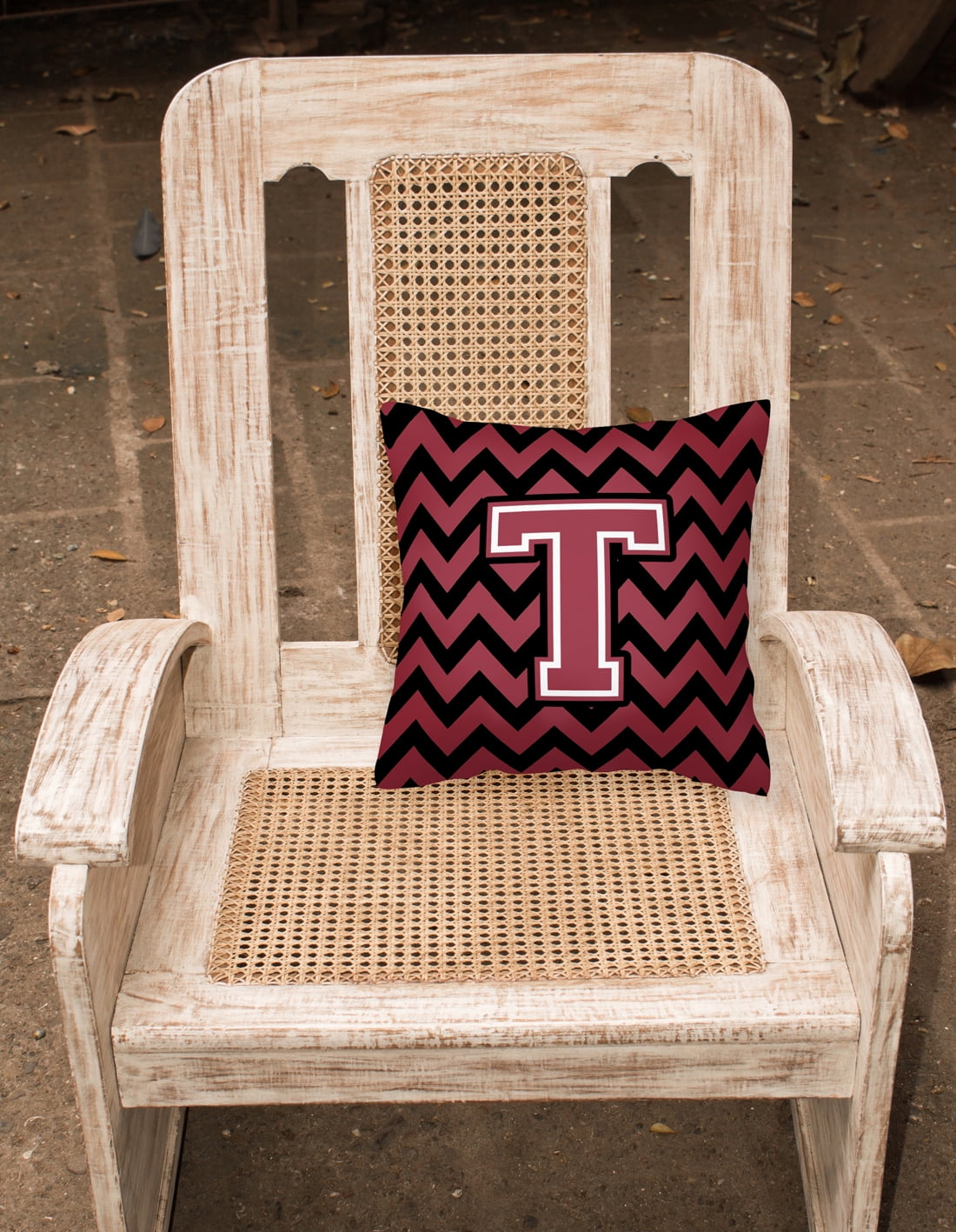 Letter T Chevron Garnet and Black Fabric Decorative Pillow