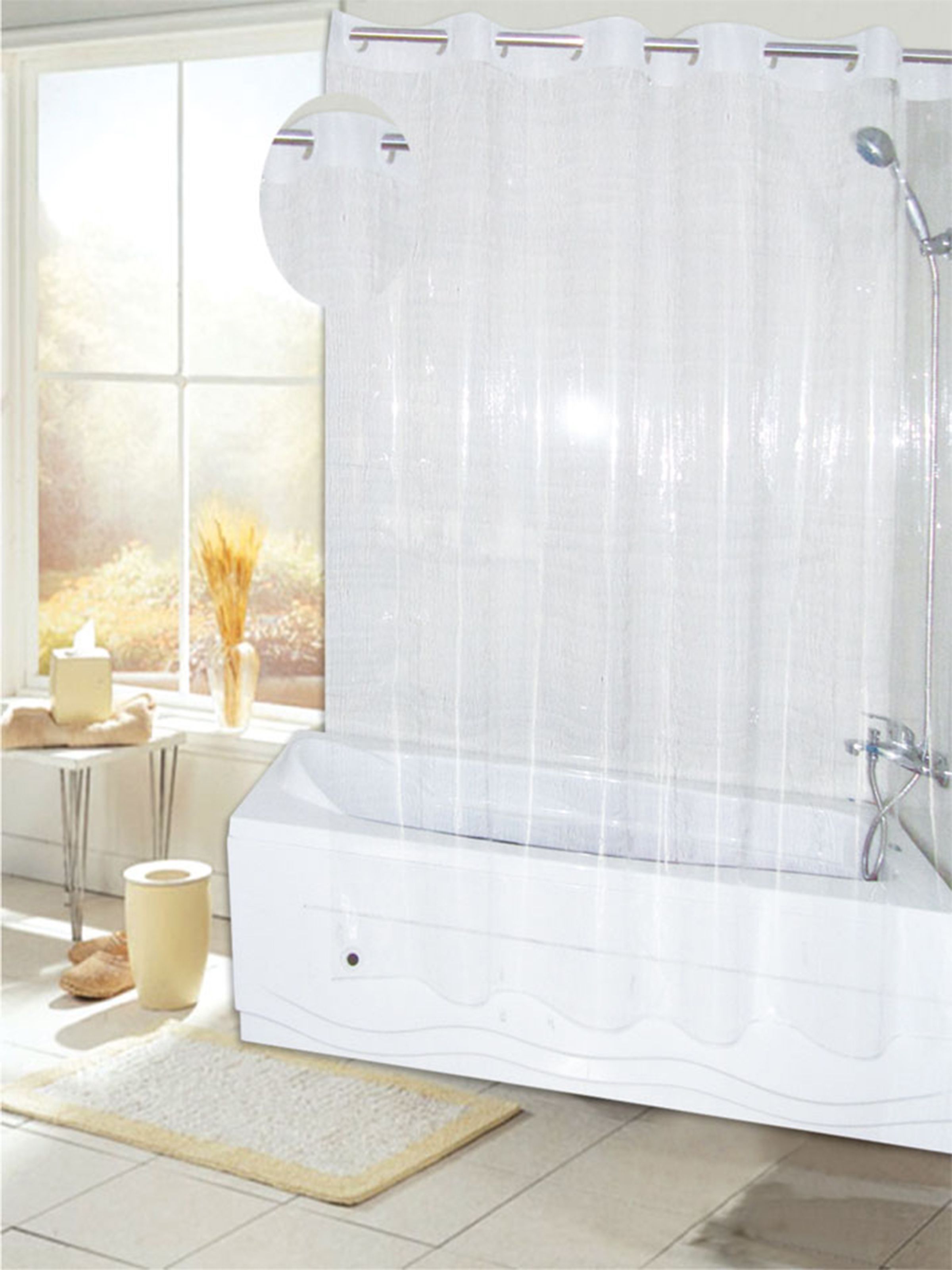 Live Life EZ Hook PEVA NonToxic Vinyl Shower Curtain with Built in