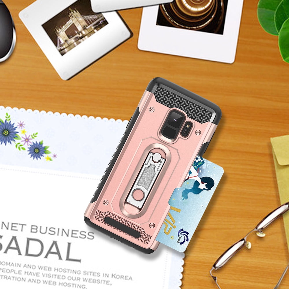 Perfect Fit Hybrid Case for Samsung Galaxy S9 Heavy Duty with Built-In Stand and Card Holder