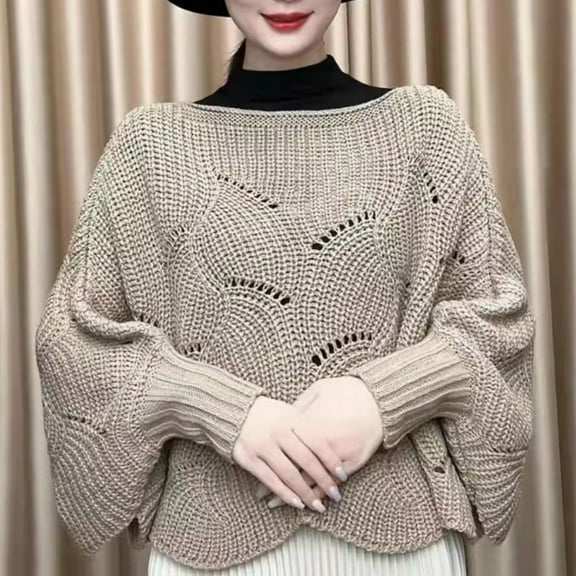 Duoif Scarf Shawl Wraps for Women Winter Knitwear Oversize Sweater Women's Fashion Hollow Out Thick Line Turtleneck Sweater Bat Sleeve Pullover Sweater Irregular Womens Solid Color Shawl A