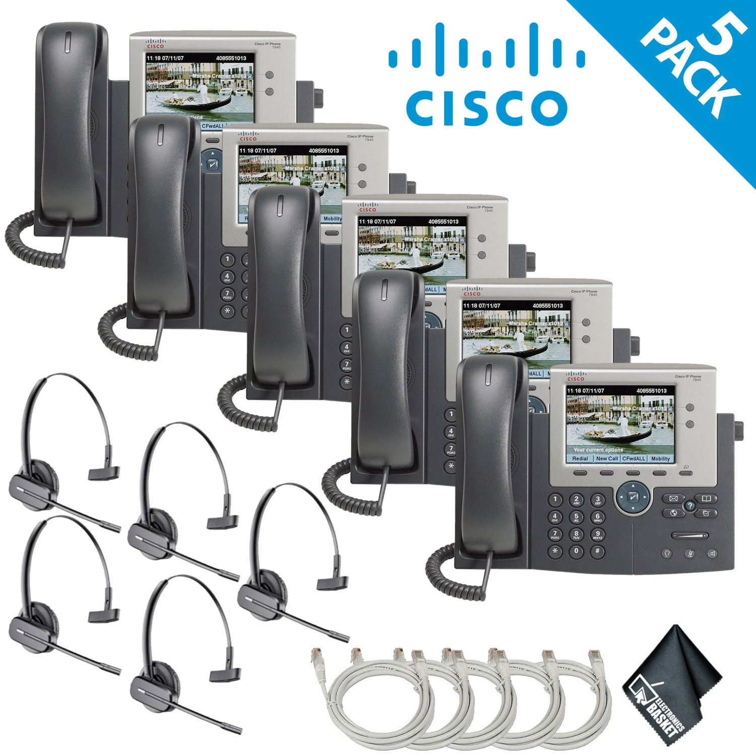 Cisco 7945G Unified IP Phone with Extra Cat5 Cables and Wireless