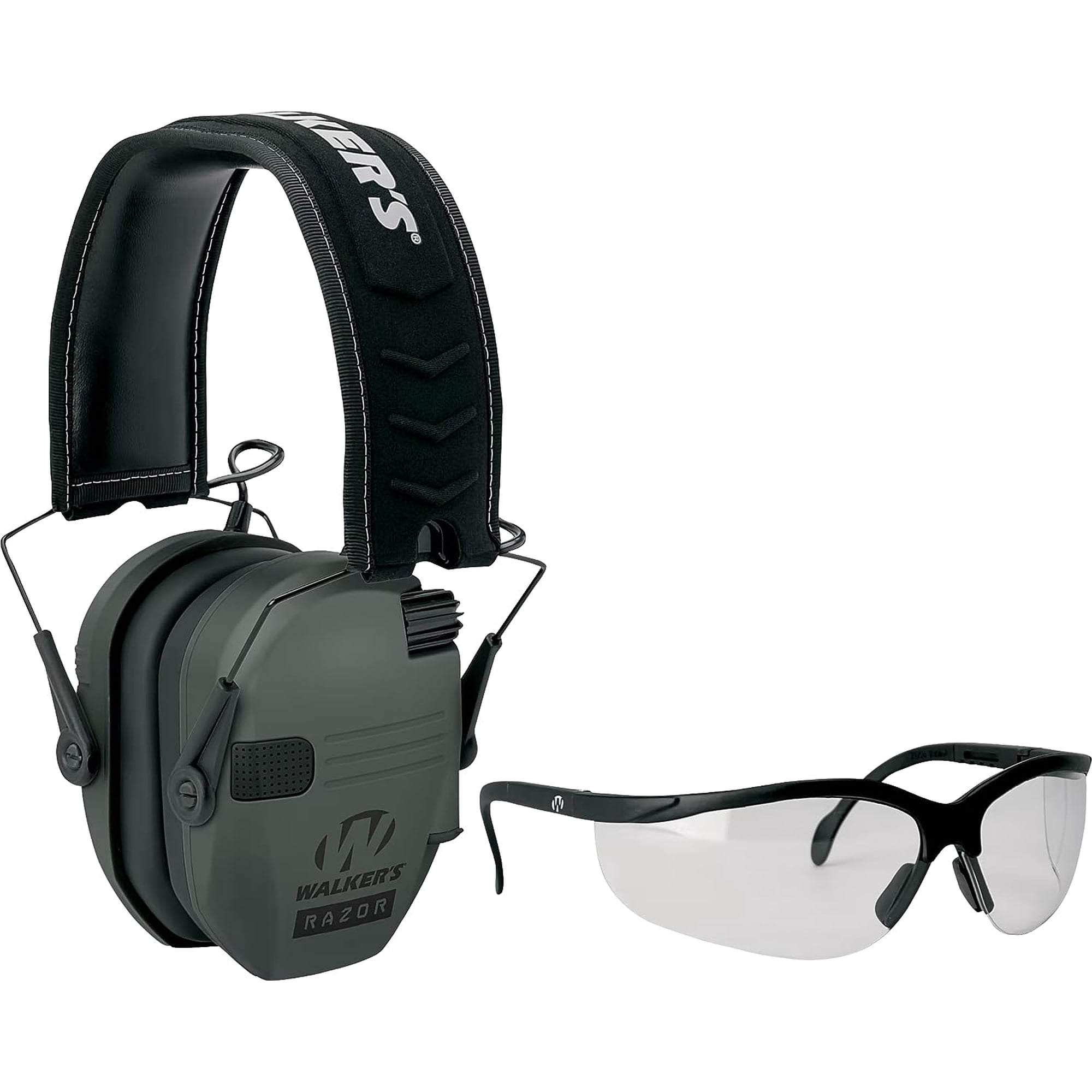 Walker's Razor Slim Electronic Muffs & Glasses Combo Kit For Head NRR23dB