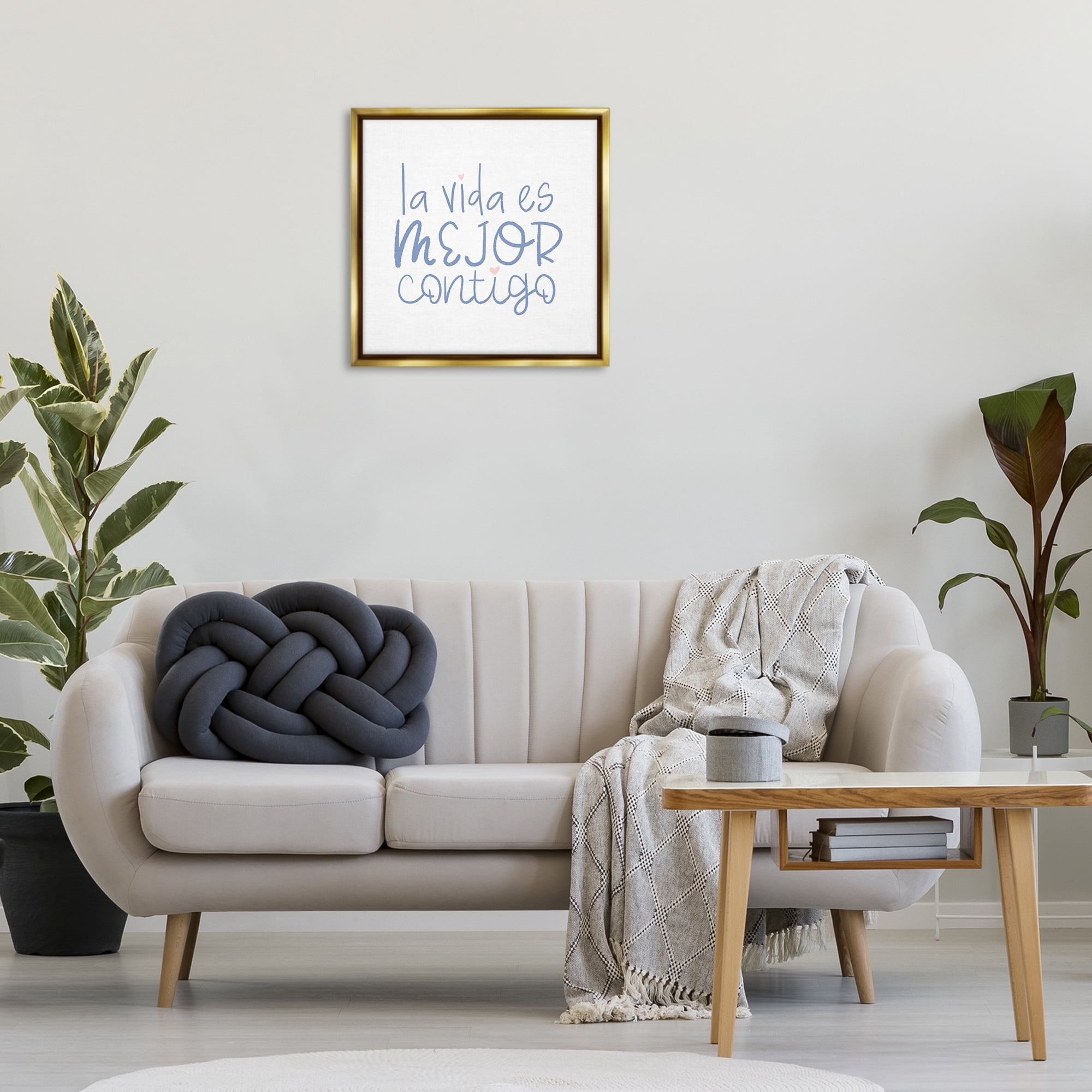 Stupell Industries La Vida Es Mejor Contigo Inspirational Quotes & Sayings Painting Gold Floater Framed Art Print Wall Art, 25 x 25