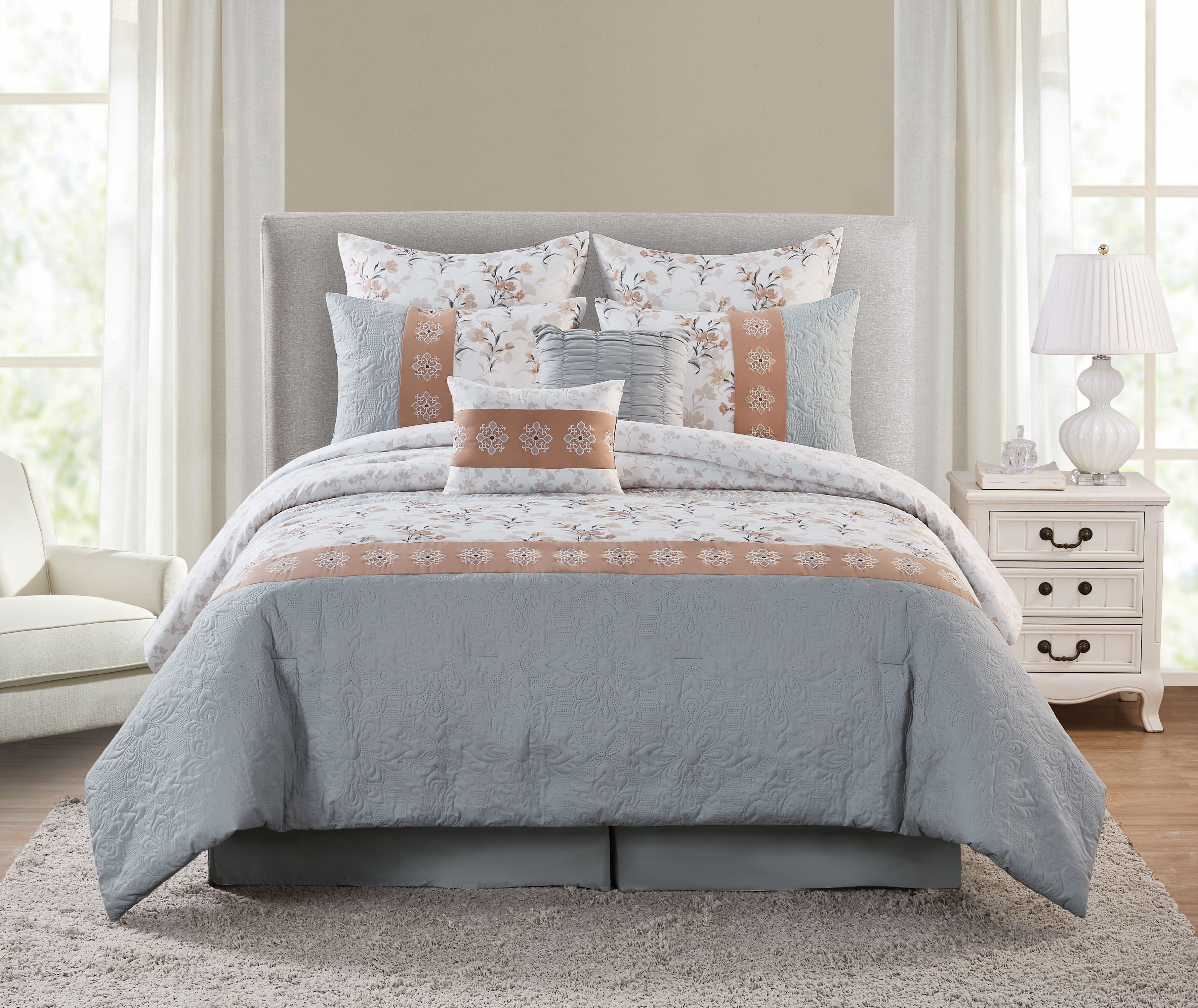 Vcny Home Elley Blush Floral Comforter Set Queen Blush Walmart Com