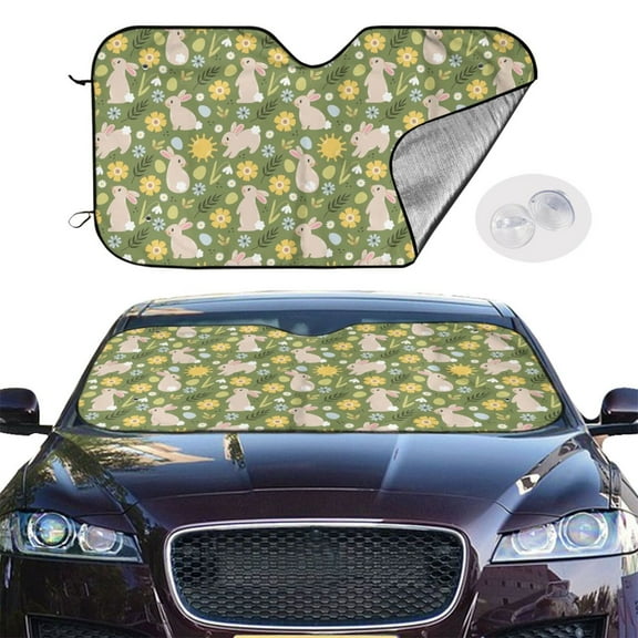 Picia Happy Easter Curved Windshield Sunshade Accordion Folding Style Auto Shade for Car Truck SUV Van Blocks UV Ray Sun Visor Protector -Small