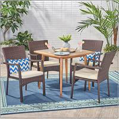 Noble House Marias 5 Piece Wooden Square Patio Dining Set in Teak