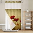 thumbnail image 6 of No Hook Shower Curtain with Snap in Liner, Retro Red Poppy Flowers Waterproof Fabric Bathroom Curtain Mesh Top Window, Floral on Vintage Back Shower Curtains 36x72in, 6 of 9