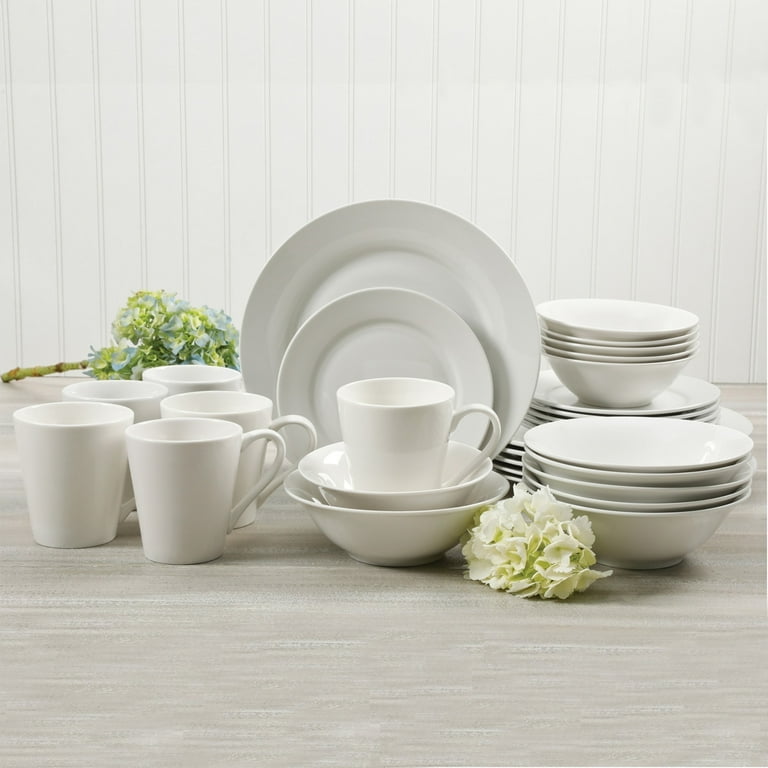 Gibson Home Noble Court Ceramic Dinnerware Set in White, Set of 30