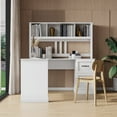 thumbnail image 2 of L Shaped Computer Desk with Hutch,Home Office Desk with 2 Drawers and and Storage Shelves,Gaming Desk Writing Desk for Home Office,Antiqued White Finish, 2 of 7