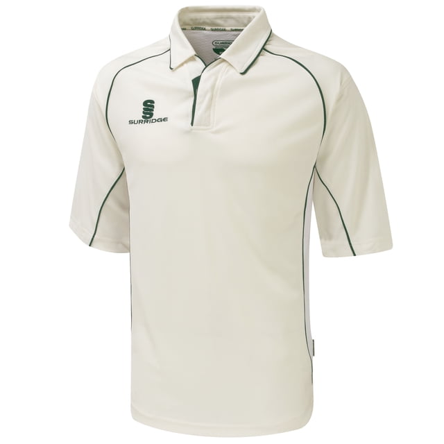 Surridge- Polo de deporte de gran de manga tres cuartos para niños (Blanco/Ribete en verde)