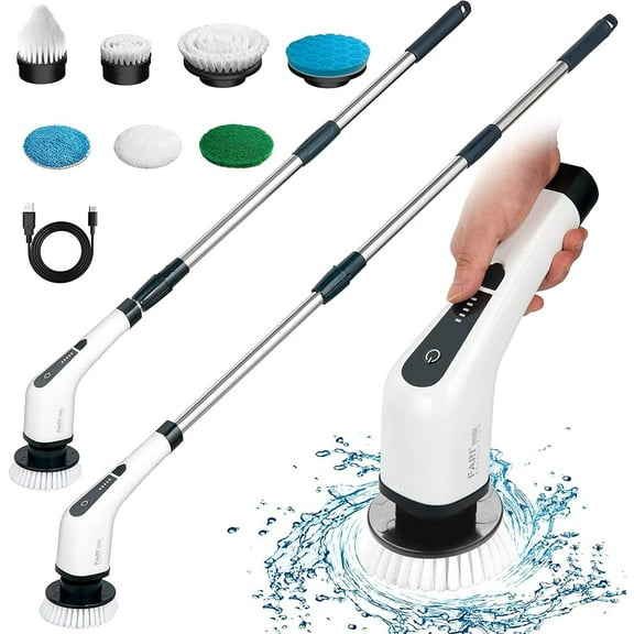 Electric Spin Scrubber, Cordless Bathroom Scrubber Cleaning Brush 2 Speed with Adjustable Handle & Brush Head Angle for Shower Bathroom Tub Tile