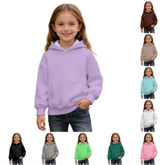 WhouRiu Boys Girls Solid Color Hoodie Kids Unisex Long Sleeve Hooded Pullover With Pockets Autumn Winter Cozy Everyday Sweatshirts,5-6 Years
