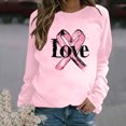 thumbnail image 2 of Trendy Breast Cancer Shirts for Women Pink Ribbon Print Tops Casual Loose Raglan Long Sleeve Round Neck Pullover Hoodie Top,Pink 1,2XL, 2 of 5