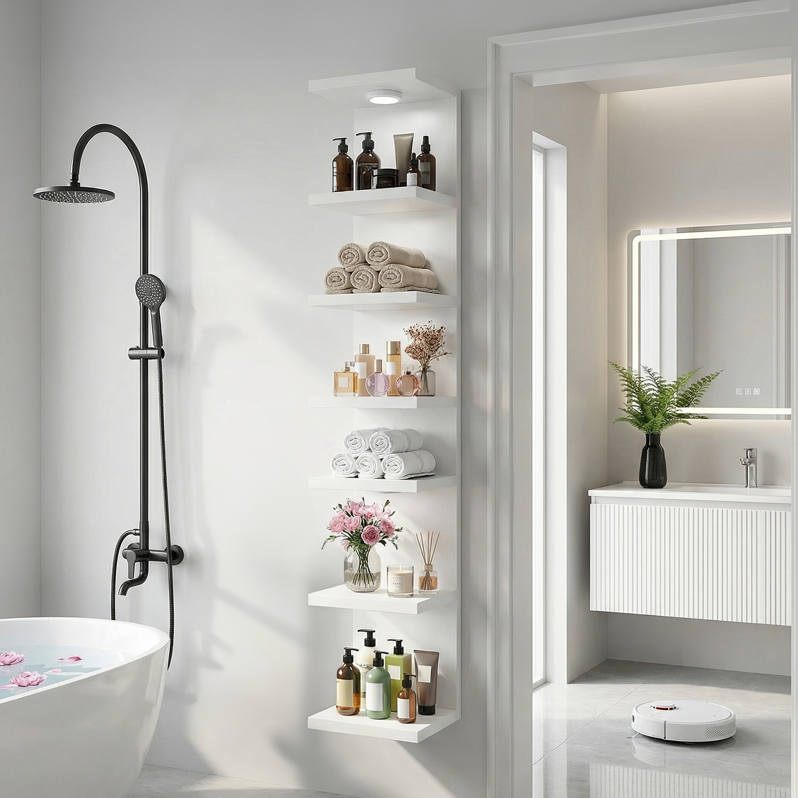 Fairy 7-Tier Wall Mounted Shelf Unit with LED Lights, White photo 2