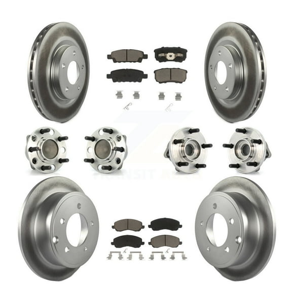 Transit Auto Front Rear Hub Bearings Assembly Coated Disc Brake Rotors and Ceramic Pads Kit (10Pc) for Car Dodge Avenger Caliber Chrysler Sebring - Left Right Side (Driver Passenger) KBB-127705