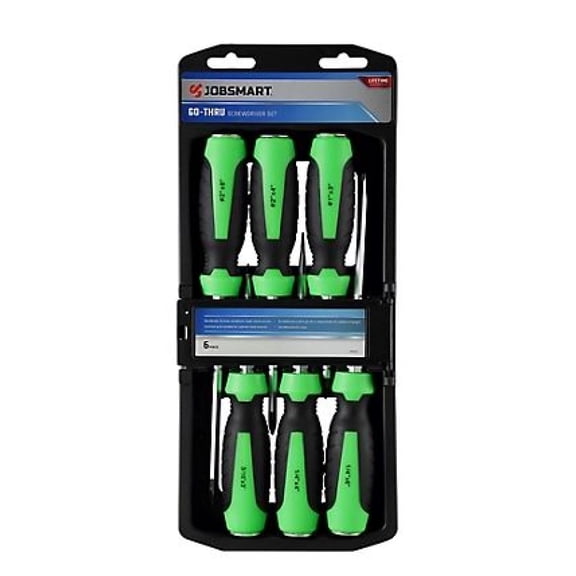 JobSmart LC220601 Go-Thru Screwdriver Set, Slotted and Phillips, 6 Piece