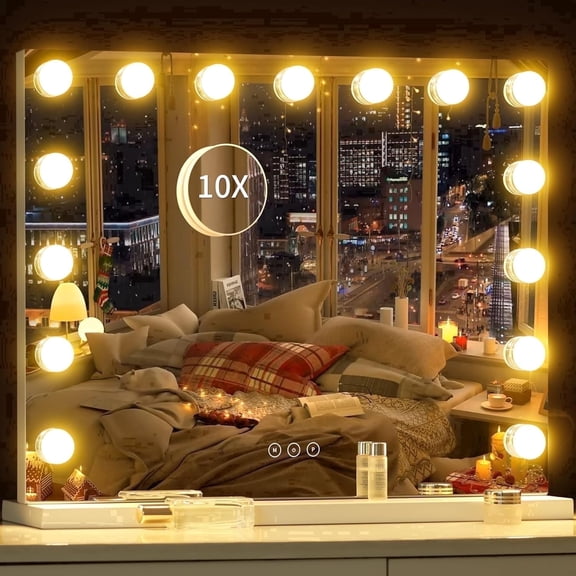 Hoodink 23x18 Inch Hollywood Vanity Mirror with Lights,15 Dimmable LED Bulbs,3 Color Modes,Aluminum Frame Makeup Mirror with USB Charging Port