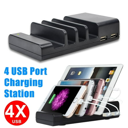 TSV 4-Port Multi USB Charging Station Stand, Desktop Charger Dock Fit for Cellphone Smartphone Tablet iPad