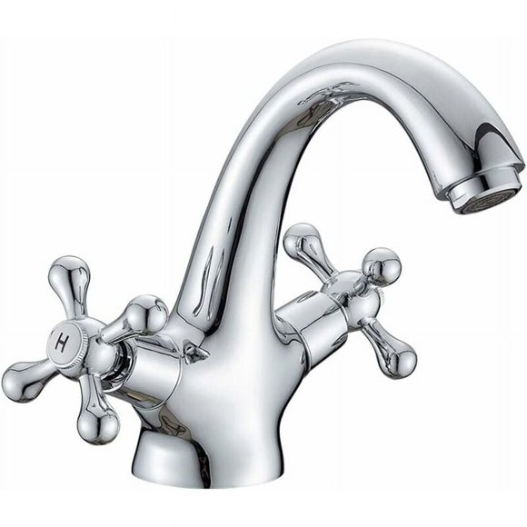 Bathroom Vessel Sink Faucet, Deck Mounted Single Hole Faucet with Hot and Cold Water Control, Solid Brass Construction, Reliable Design for Bathroom Vanity