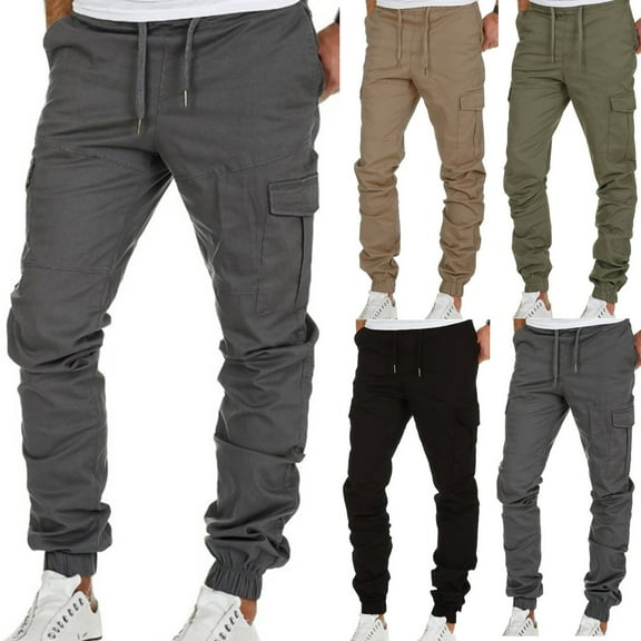 safuny Casual Pants for Men Comfy Lounge Casual Soft Loose Cozy Drawstring Elastic Waist Fashion Fall Winter Long Trousers High Waist Solid Color Gray XL