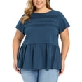 thumbnail image 5 of GRACE & GRANDEUR Women's Plus Size Babydoll Peplum Tops Pleated Front Ruffle Sleeve Crew Neck Flowy Casual Trendy Summer Blouses 1X Dark Blue, 5 of 7