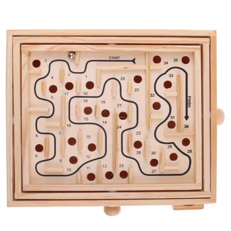 1pc Wooden Labyrinth Maze Funny Balancing Beads Board Game for Adults 