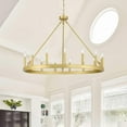 thumbnail image 2 of ACROMA  15-light Farmhouse Large Wagon Wheel Candle Chandelier with UL Certified - D40'' * H130'' Satin Brass Satin Adjustable Gold, Brass, Painted, 2 of 5
