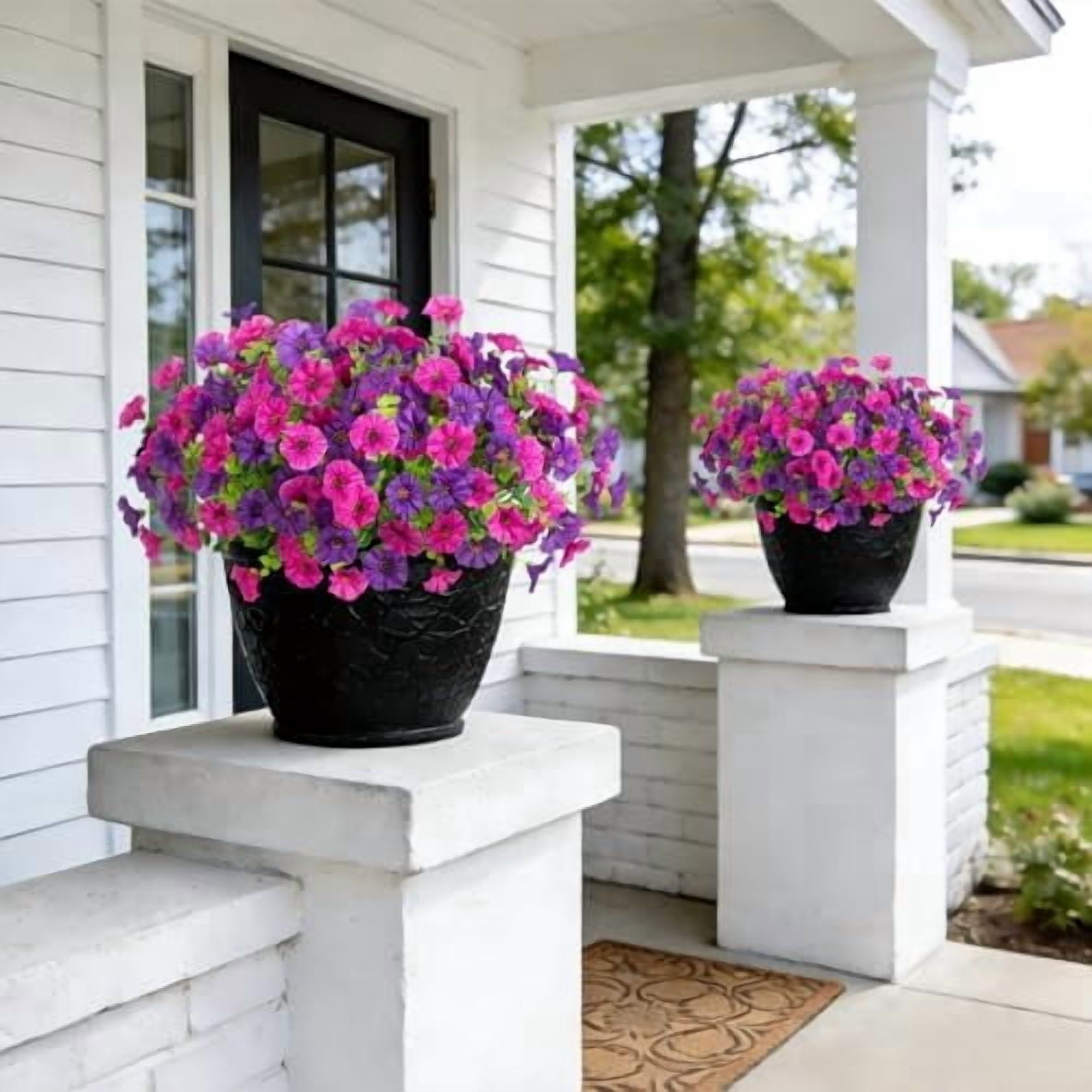 Jointown 12 Bundles Morning Glory Artificial Flowers for Outdoor Decoration UV Resistant Fake Plastic Plants Artificial Greenery for Indoor Outdoor Garden Patio Window Box Home Decor Spring Summer