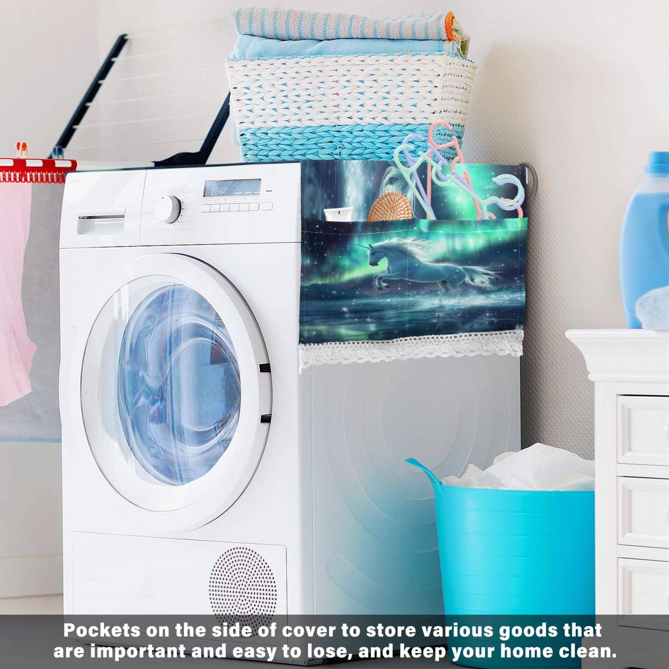 WOBOGO Aurora White Horse Pattern Washing Machine Cloth Dryer Refrigerator Top Cover Protective Non-Slip Mat For Kitchen Laundry