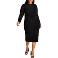 thumbnail image 1 of Nina Parker Womens Embossed Bodycon Dress, Black, Plus Size, 0X, 1 of 1