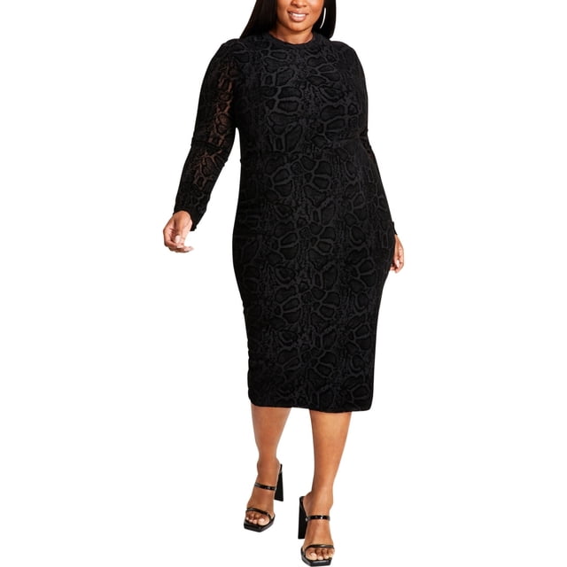 Nina Parker Womens Embossed Bodycon Dress, Black, Plus Size, 4X