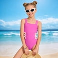 thumbnail image 2 of BOBOGOJP Girls Swimsuit Solid Color Cut Out One Piece Bathing Suit with Chest Pad Adjustable Strap Round Neck Girls' Swimwear Hot Pink for Size 9-10 Years, 2 of 9