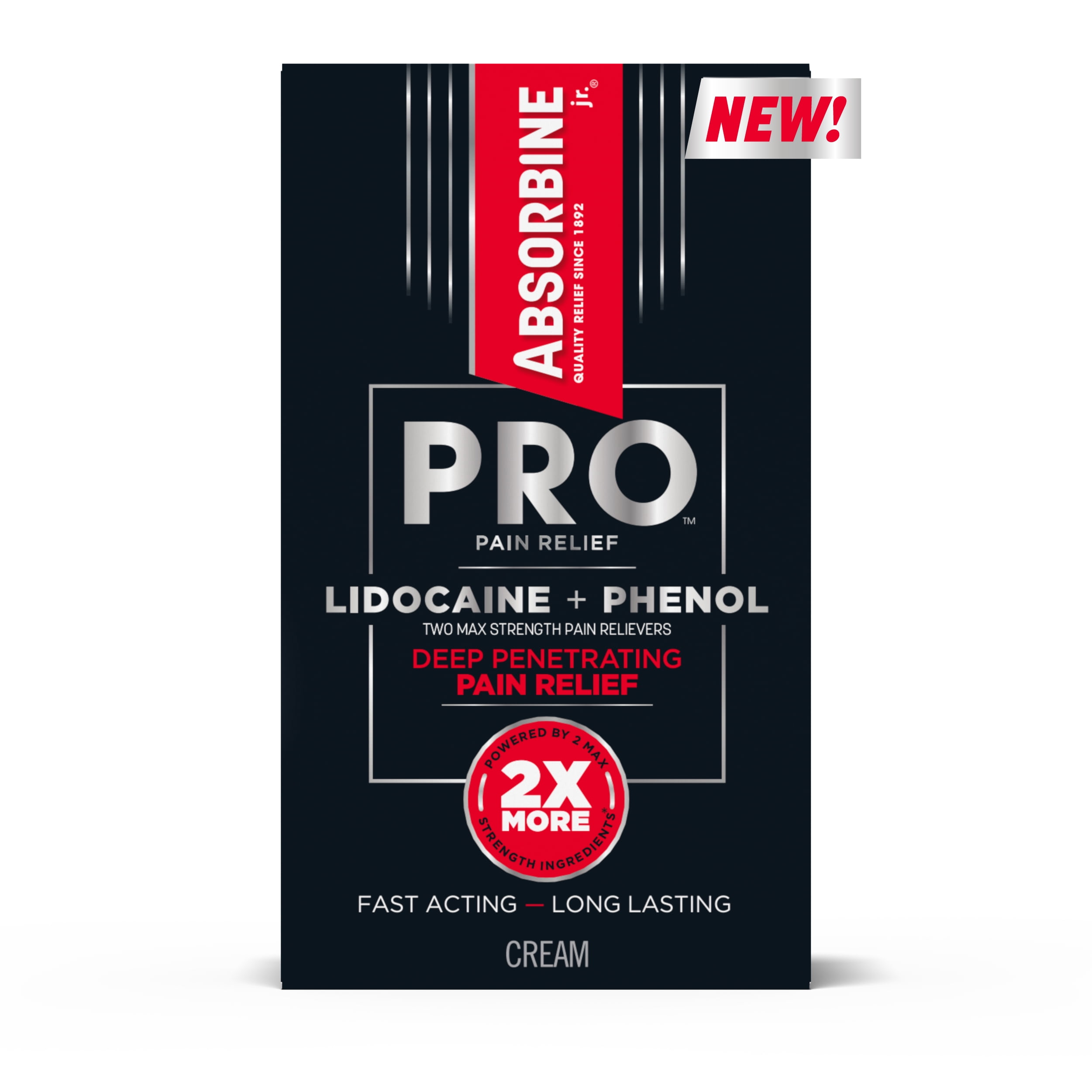 Absorbine Jr. Pro Max Strength Lidocaine Cream, Maximum Strength Numbing Pain Relief with Phenol