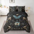 thumbnail image 2 of jejeloiu Chic Blue Moth 7pcs Bedding Comforter Set,Vintage Country Floral Queen Bedding Sets,Gold Boho Snake Queen Sheet Sets For Teens,Microfiber Bedroom Decor Reversible, 2 of 8