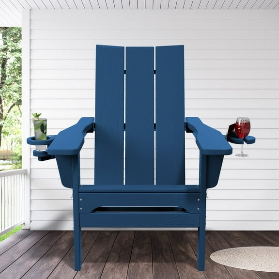 JUSTLET Outdoor Patio Chair, HDPE Folding Adirondack Chair, Navy Blue