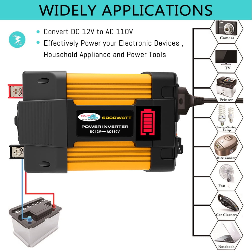 MDHAND 3000W Car Converter Solar Power Inverter 12V DC to 110V AC Car Power Inverter Solar Converter Kit