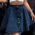 thumbnail image 2 of WTOBBY Women's High Waist Denim Skirt Casual Loose Tummy Control Stretch Comfortable A-Line Mid Length Washed Blue Jeans Skirt for Summer Streetwear,Dark Blue XL, 2 of 5