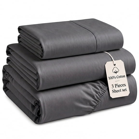 Linnene 3 Piece 1000 Thread Count Twin Sheets Set, 100% Long-Staple Egyptian Cotton, Soft, Smooth & Silky Sateen, Fits up to 18", All Season Use (Charcoal Gray)