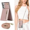 thumbnail image 4 of Samsung Galaxy S22 5G Cases with Card Holder for Women,Crossbody Phone Case for Samsung S22 with Strap,Leather PU Lanyard Magnetic Clasp Zipper Wallet Case with Kickstand,6.1" Rosegold, 4 of 13