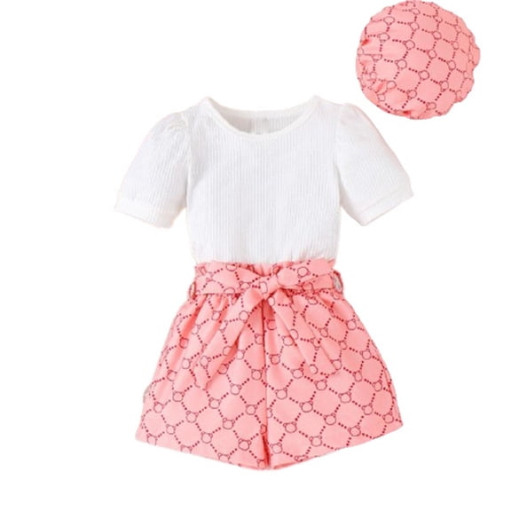 Zshosam Girls Outfit Shorts Toddler Baby Girls Summer Outfit Short Sleeve Ribbed Tops   Shorts Set Kids Cute Clothes Size 3T 4T,(White 3-4 Years)