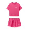 thumbnail image 3 of HH TRAF - Conjunto de pantalones cortos de verano para mujer, camiseta de manga corta de punto con cuello redondo y bolsillos de cintura alta y cintura elástica, color rojo rosa, 3 of 5