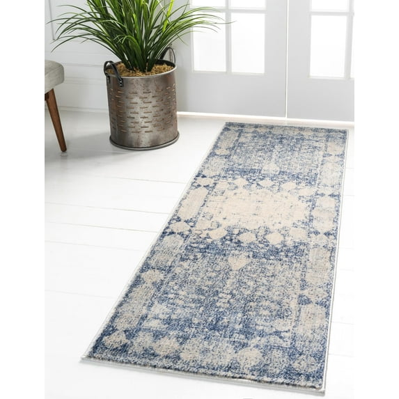 Rugs.com Oxfordshire Collection Rug – 6 Ft Runner Navy Blue Medium Rug Perfect For Hallways, Entryways