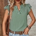 thumbnail image 2 of Wycnly Womens Summer Tops Short Sleeve V-Neck Striped Print T Shirts Fashion Loose Lightweight Ruffle Sleeve Pullover Tunic Blouses Green s, 2 of 5