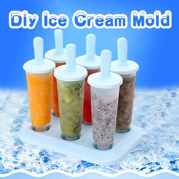 Weloille 1 Set 6 Pcs Round Ice Cream Mold, Kids Food Grade Reusable Ice Cream Tray Holder for DIY Freezer Homemade