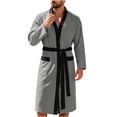 thumbnail image 2 of Naittoop Mens Lightweight Cloth Bathrobe, Long Sleeve Mid Length Summer Robes Comfy Soft Dude Robe with Pockets Sleepwear, 2 of 5