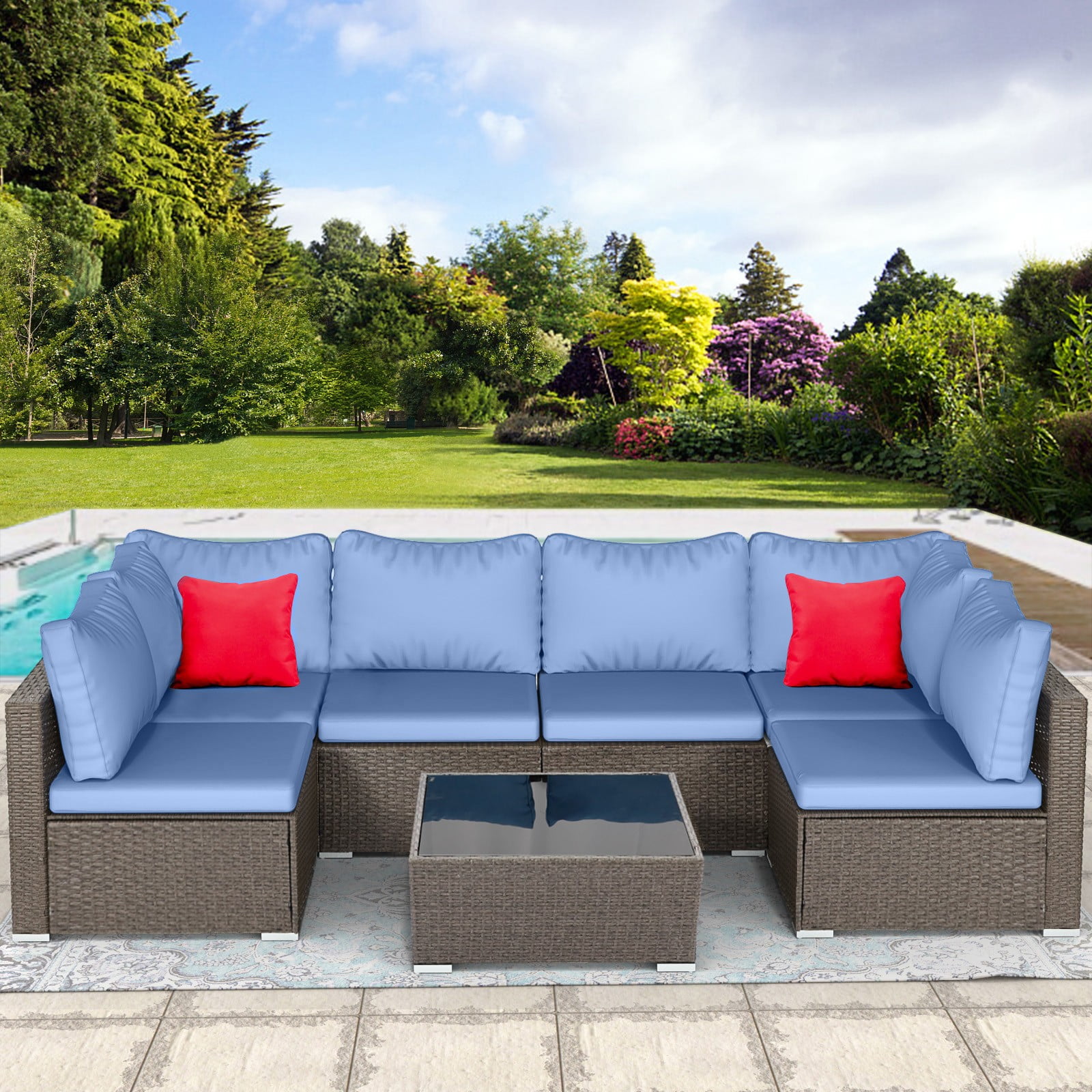 Patio Furniture Set, 7Piece Outdoor Sectional Sofa with Cushions, PE